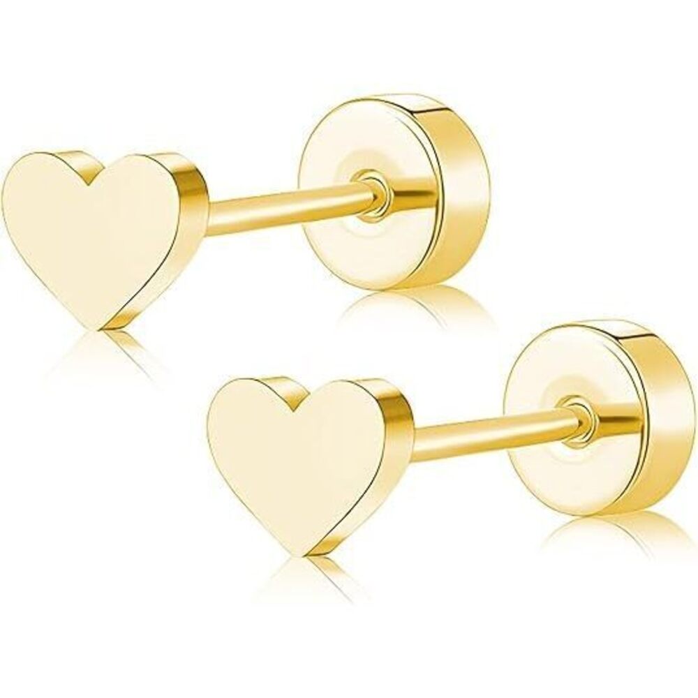 Women Earrings Flat Back Heart Earrings Men Titanium Hypoallergenic Non-Nickel
